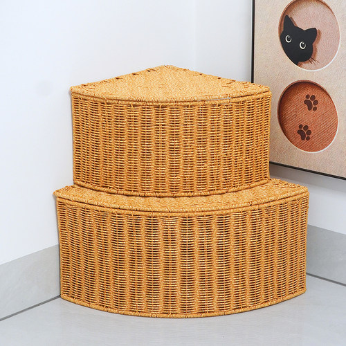 仿藤编拐角扇形带盖收纳箱