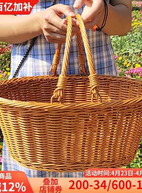 野餐篮ins户外春游藤编收纳篮网红田园手提篮购物篮采摘买菜篮子