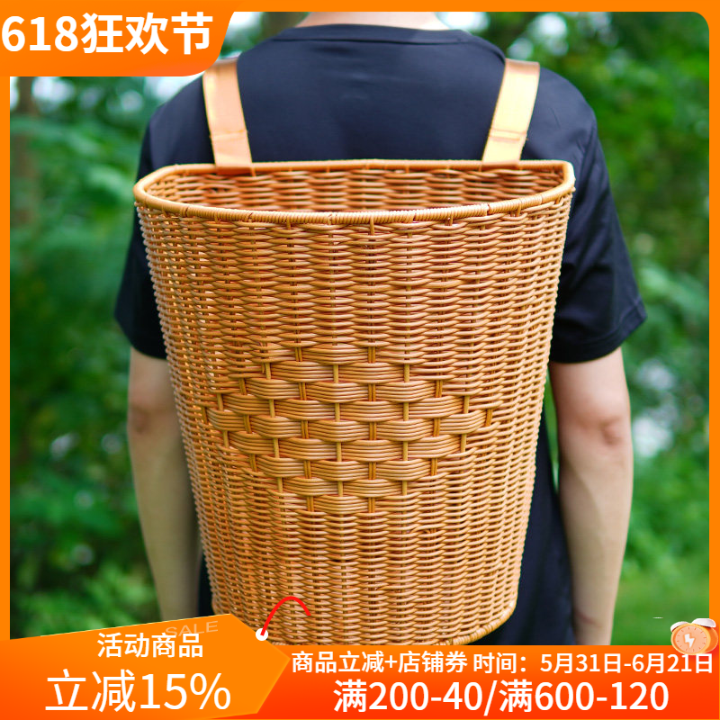 仿藤编加固背篓赶集买菜双肩背篼户外采摘蘑菇茶叶篮收纳筐野餐篮