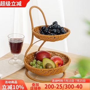 仿藤编双层轻奢水果篮家用客厅零食摆放收纳架创意茶几果盘收纳筐