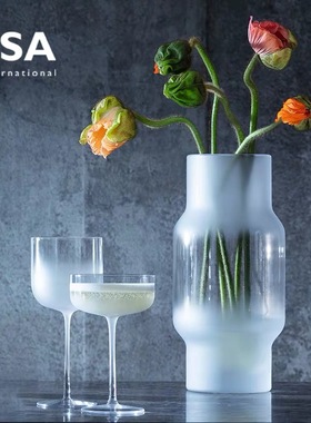 英国LSA创意手工磨砂玻璃花瓶轻奢水培装饰花器 客厅鲜花插花透明