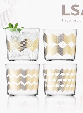 英国进口LSA 描金手工透明玻璃杯套装4只 北欧家用无铅果汁杯水杯