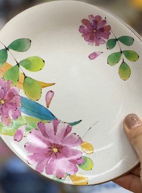 日本进口和蓝餐碟套装日式家用彩绘花卉手工盘子平盘5件套餐盘碟