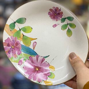 日本进口和蓝餐碟套装 家用彩绘花卉手工盘子平盘5件套餐盘碟 日式