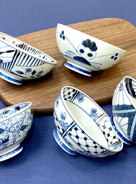 日本进口波佐见名古蓝复古青花米饭碗瓷碗家用餐具釉下彩小碗