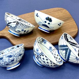 日本进口波佐见名古蓝复古青花米饭碗瓷碗家用餐具釉下彩小碗