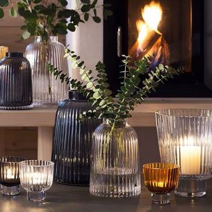 饰透明花器 英国进口LSA 百褶创意彩色玻璃花瓶家居摆件手工北欧装