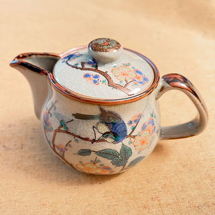 日本原装进口九谷烧陶瓷茶壶茶杯复古花鸟深色耐热对杯手绘茶具礼