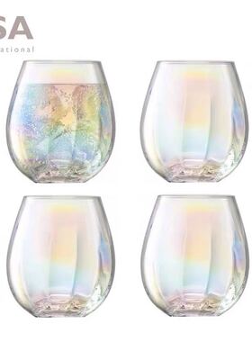 英国LSA Pearl彩虹手工马贝透明水杯威士忌玻璃杯冷饮杯4只套装