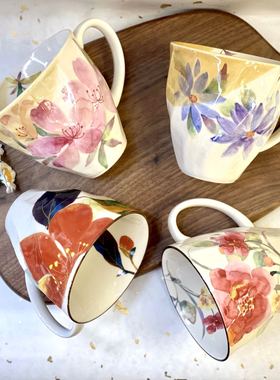 日本进口ceramic蓝马克杯十二月花美浓烧陶瓷水杯茶杯浪漫礼物