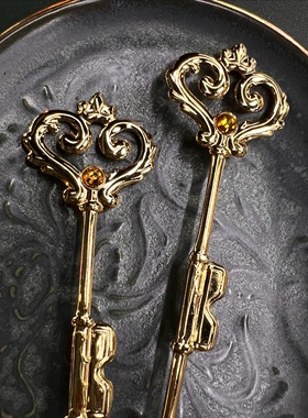 日本原产elfin 高桑金属不锈钢镀金咖啡勺搅拌勺钻石皇冠甜品勺子