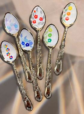 日本原产elfin高桑景泰蓝餐具系列餐勺勺子不锈钢咖啡勺搅拌勺