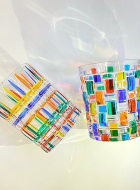 现货意大利进口ZECCHIN穆拉诺手绘彩色条纹水晶玻璃杯网红小红书