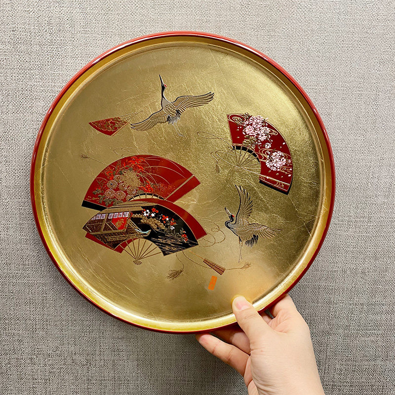日本进口山中漆器金箔圆形托盘匠师手作日式茶盘果盘漆盘子,餐饮具,茶盘,淘宝优惠券,粉丝福利购,淘宝优惠卷