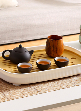 家用简约茶盘茶杯托盘长方形现代小型客厅储水塑料水杯子沥水盘