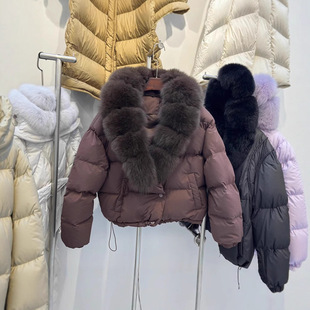 欧洲站2025新款鹅绒服狐狸毛领羽绒服女款高端女短款时尚皮草