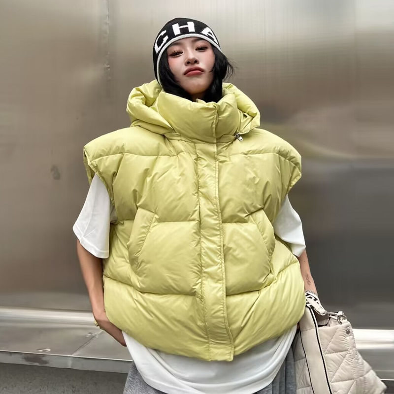 韩版东大门羽绒马甲2025冬季新款宽松短款纯色白鸭绒坎肩女士