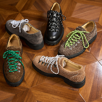 YUESIRS/跃绅仕真皮撞色登山德比鞋休闲鞋男士皮鞋复古通勤厚底鞋