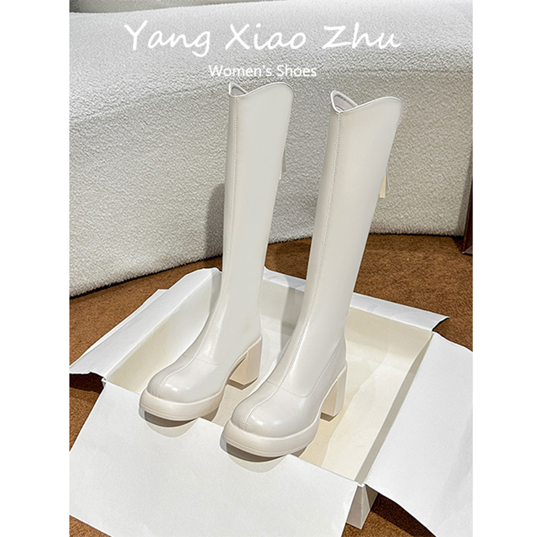 牛皮版~小个子百搭V口长靴女秋冬