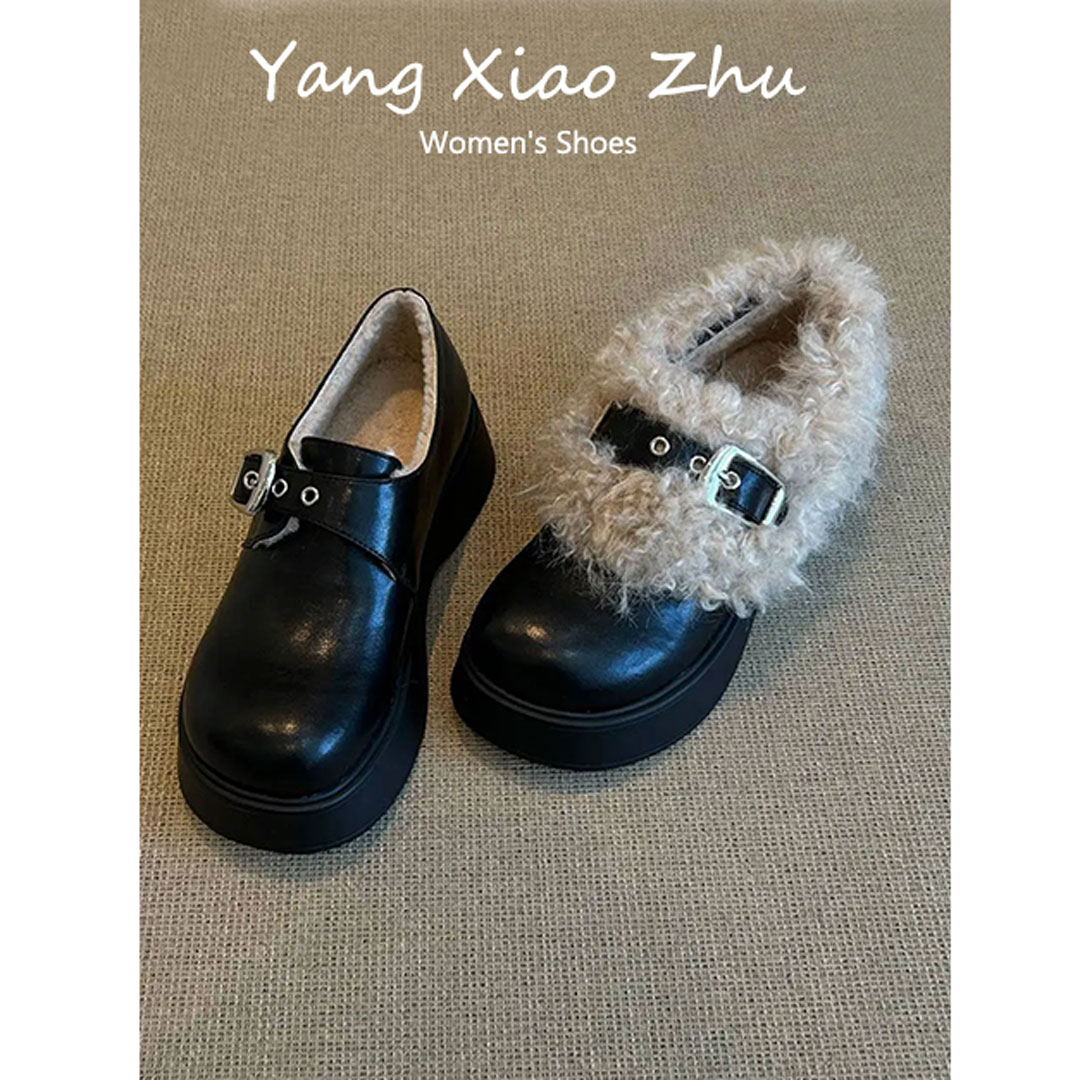 牛皮版~英伦风加绒皮带扣乐福鞋