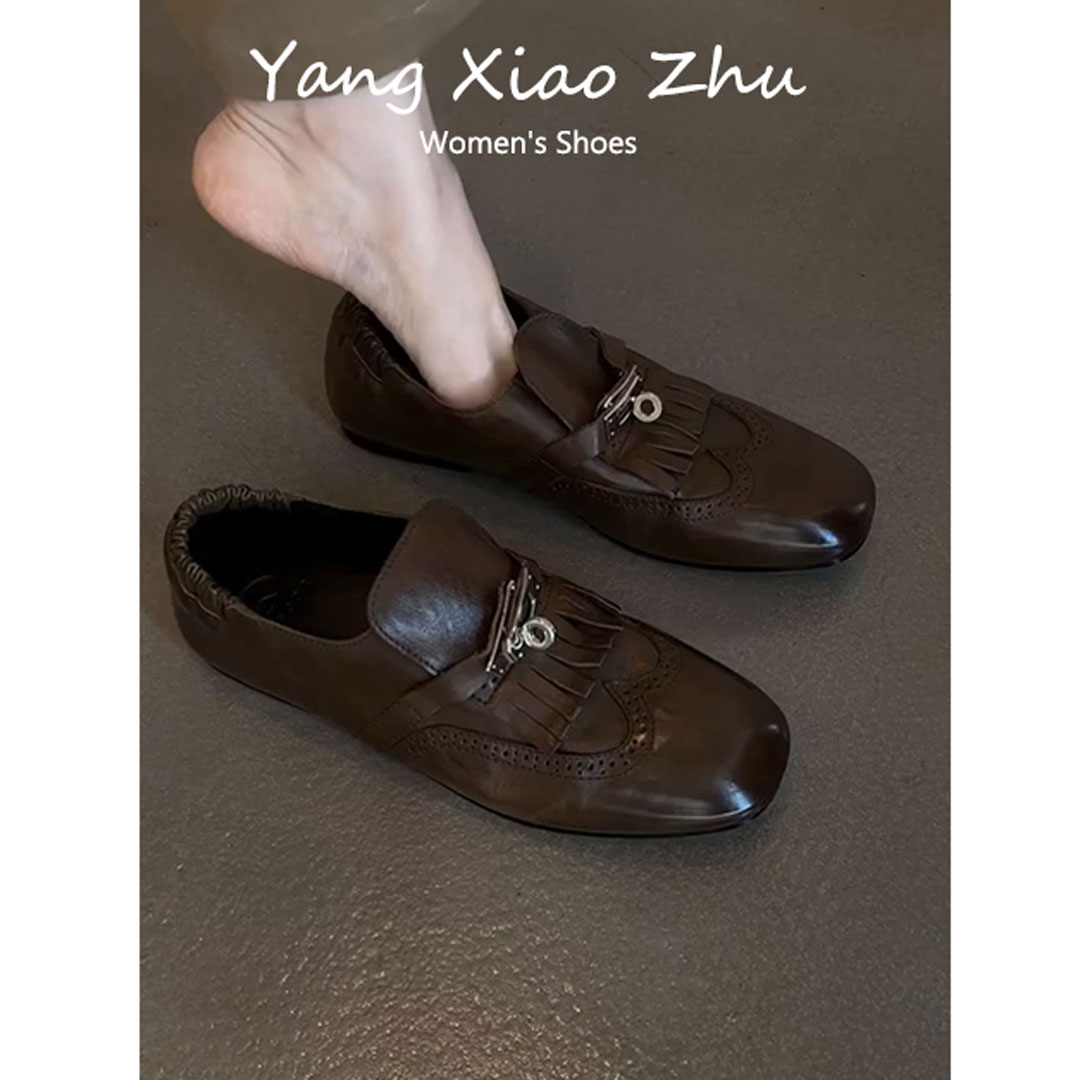 牛皮模板~通勤复古英伦风流苏乐福鞋女一脚蹬软底百搭单鞋小皮鞋