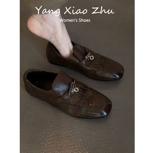 牛皮模板~通勤复古英伦风流苏乐福鞋女一脚蹬软底百搭单鞋小皮鞋