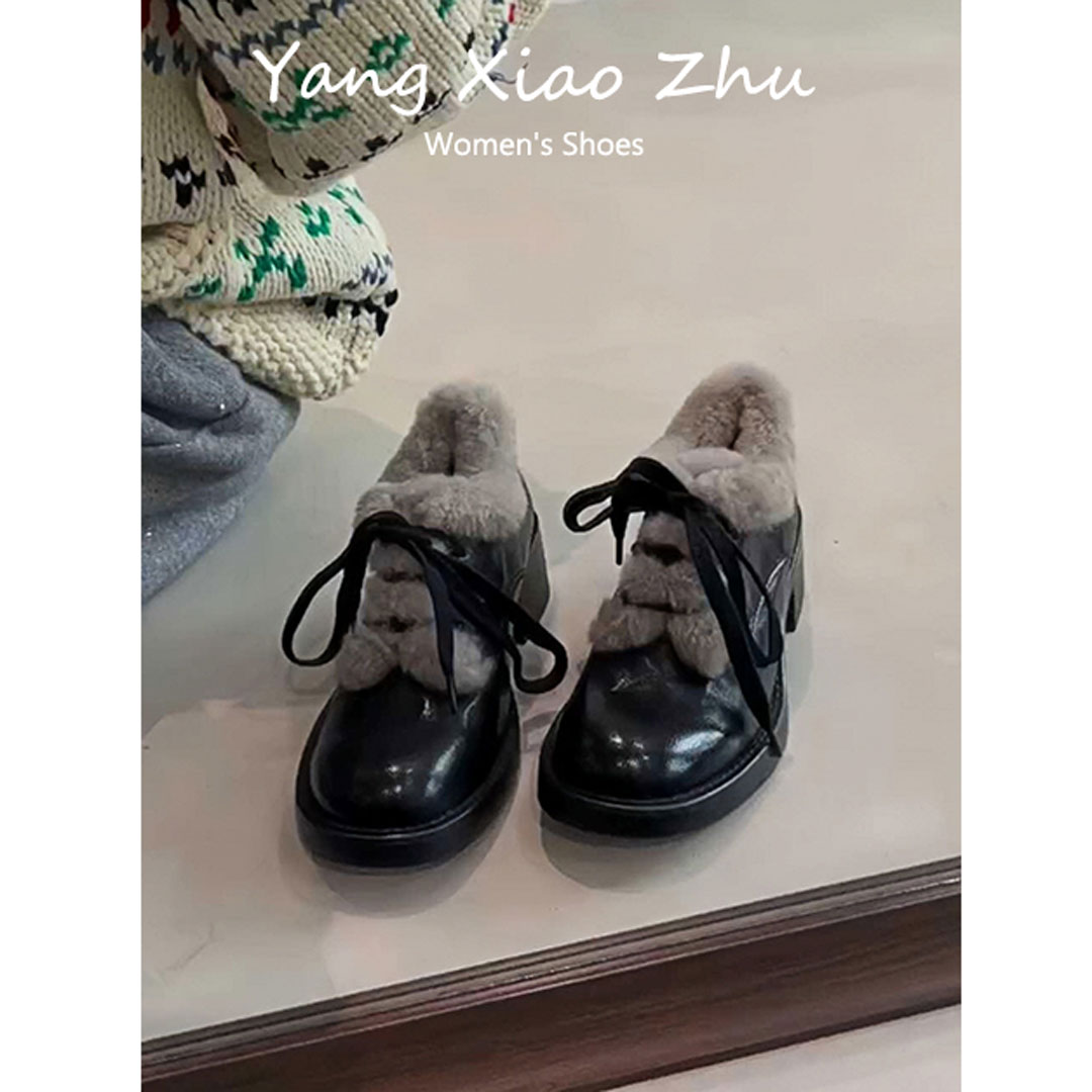 羊皮版~英伦风复古加绒小皮鞋女