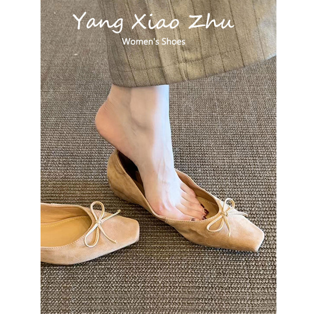 羊皮版~法式方头蝴蝶结浅口单鞋图片