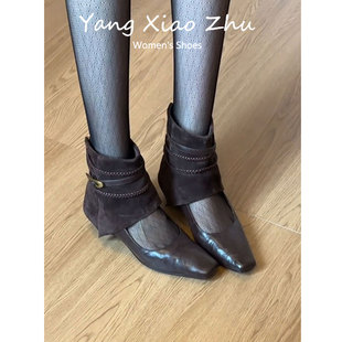 牛皮版~复古设计感内增高时尚短靴女秋冬2026新款百搭单鞋瘦瘦靴
