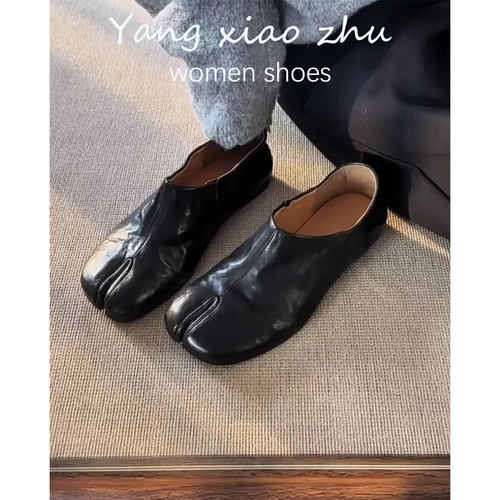 牛皮版~复古分趾平底单鞋女
