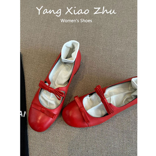牛皮~真皮法式蝴蝶结玛丽珍鞋女
