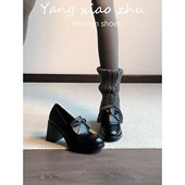 玛丽珍单鞋 牛皮版 女黑色 女小皮鞋 高跟鞋 2026春款 真皮粗跟乐福鞋