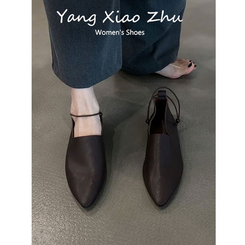 牛皮版~法式尖头平底玛丽珍鞋女