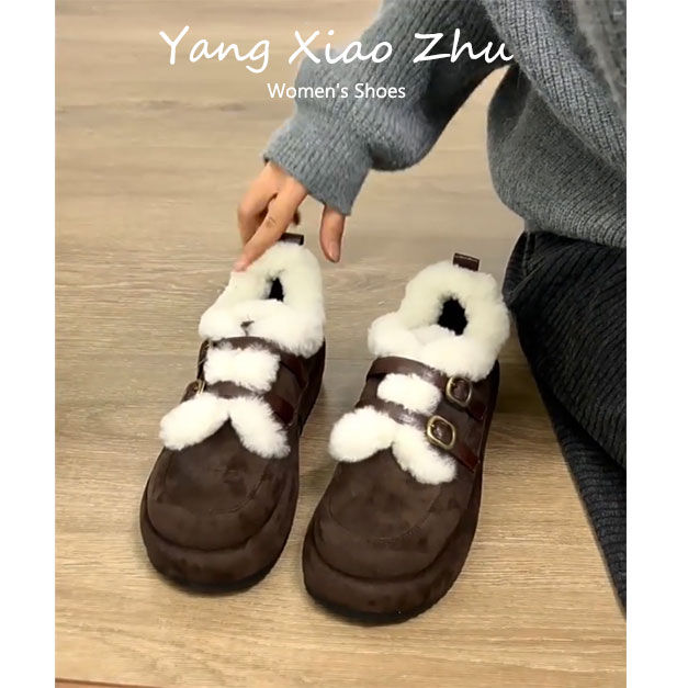 2025秋冬新款加绒保暖厚底毛毛鞋