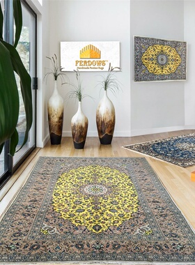 佛托丝地毯进口纯手工编织羊毛黄色欧式美式法式宫廷风客厅满铺