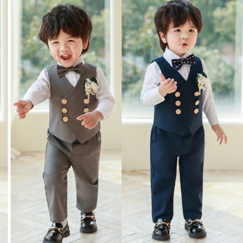 儿童西装马甲套装小男童花童礼服男宝宝一周岁小西服婴幼儿抓周礼