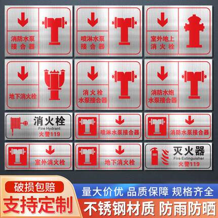 消防水泵接合器标识牌喷淋水泵接合器不锈钢标志牌室外消火栓地下