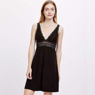 西班牙oysho家原单深V内衣莫代尔薄胸垫蕾丝吊带家居服睡衣女睡裙