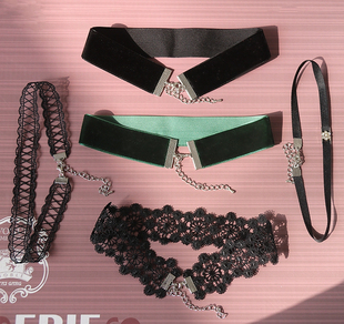 （包邮5条）项链蕾丝天鹅绒短项圈choker黑色白色酒红墨绿咖啡色