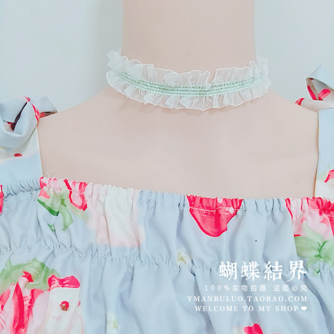 系带项链半透明色白弹力蕾丝裙边颈带百搭日本原宿超仙女软妹脖饰