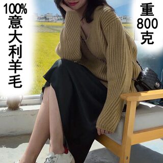 北欧AC 重磅全羊毛衫女100纯羊毛廓形加厚针织毛衣外套宽松慵懒风