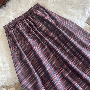 塔夫绸长半裙法式复古条纹桑蚕丝半身裙松紧腰真丝长裙色织A字裙