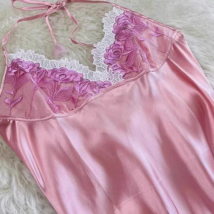 真丝睡裙挂脖2025新款吊带性感蕾丝桑蚕丝家居服缎面丝绸睡衣女夏