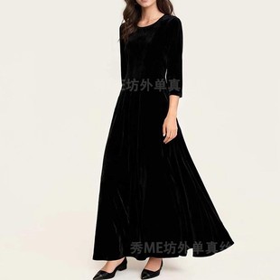 大码丝绒晚礼服裙加长款高端合唱指挥轻奢斜裁连衣裙年会黑色长裙