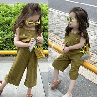 女童韩版套装夏装新款韩版背心时髦阔腿裤洋气连体裤中小童两件套
