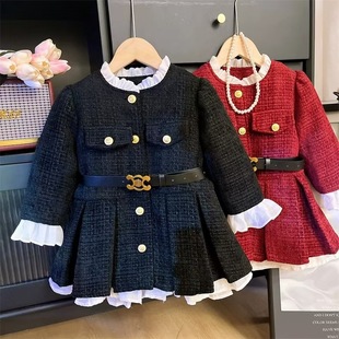 女童秋冬新款连衣裙2024宝宝加棉加厚保暖洋气显白气质小香风裙子