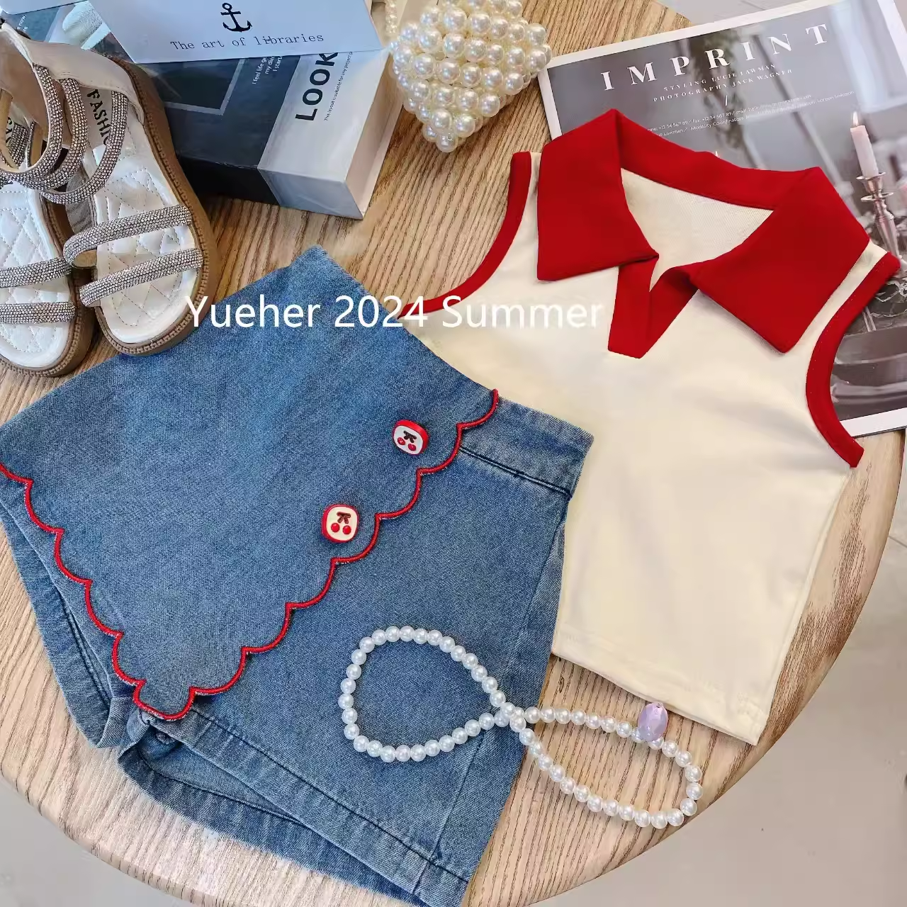 女童高端洋气套装2024夏季新款韩版女宝宝无袖背心牛仔裙裤两件套