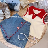 2024夏季 背心牛仔裙裤 新款 女宝宝无袖 两件套 韩版 女童高端洋气套装