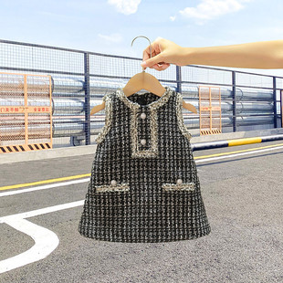 背心公主裙子 女童宝宝无袖 儿童洋气百搭小香风连衣裙2024春装 新款