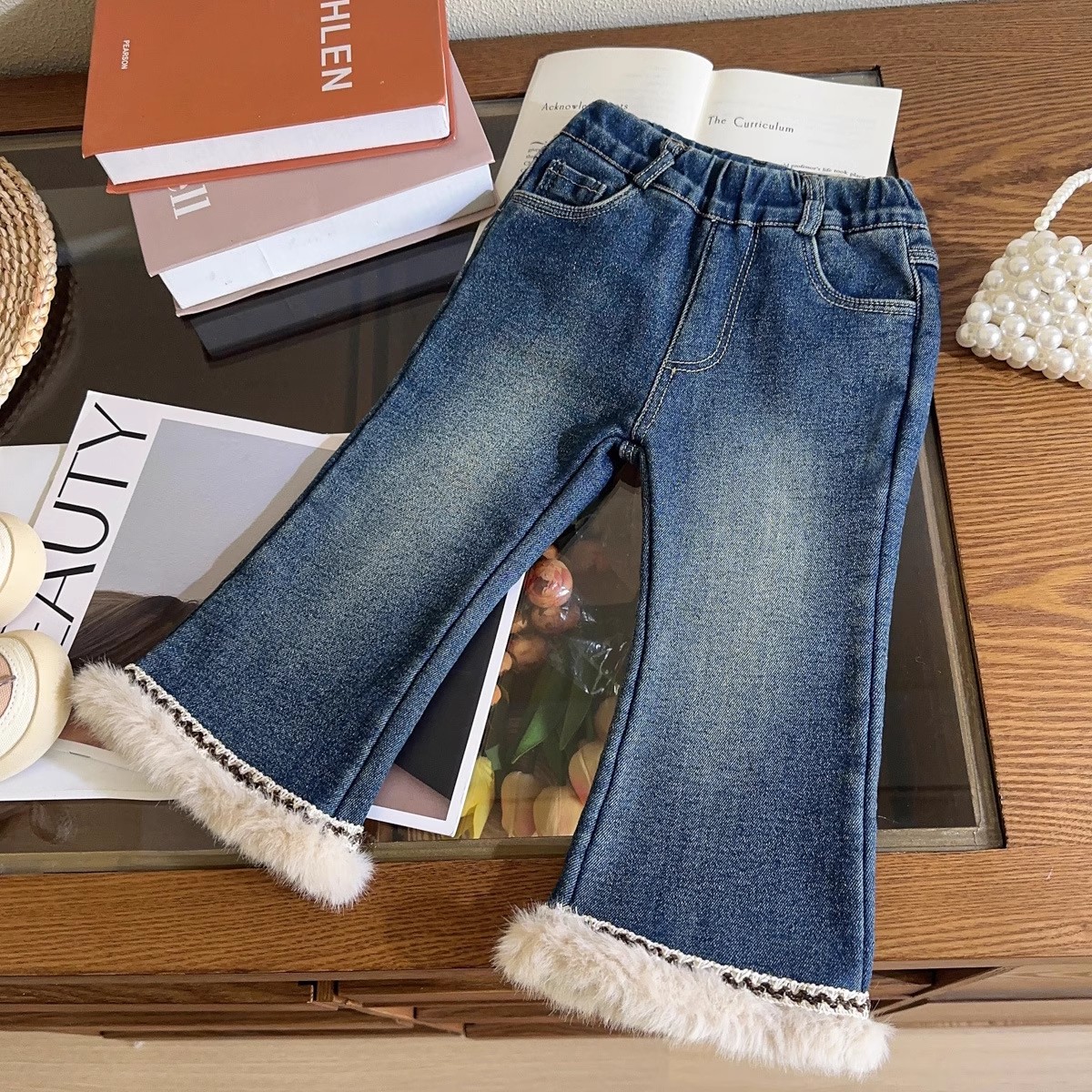 女宝宝加厚加绒洋气时髦牛仔裤